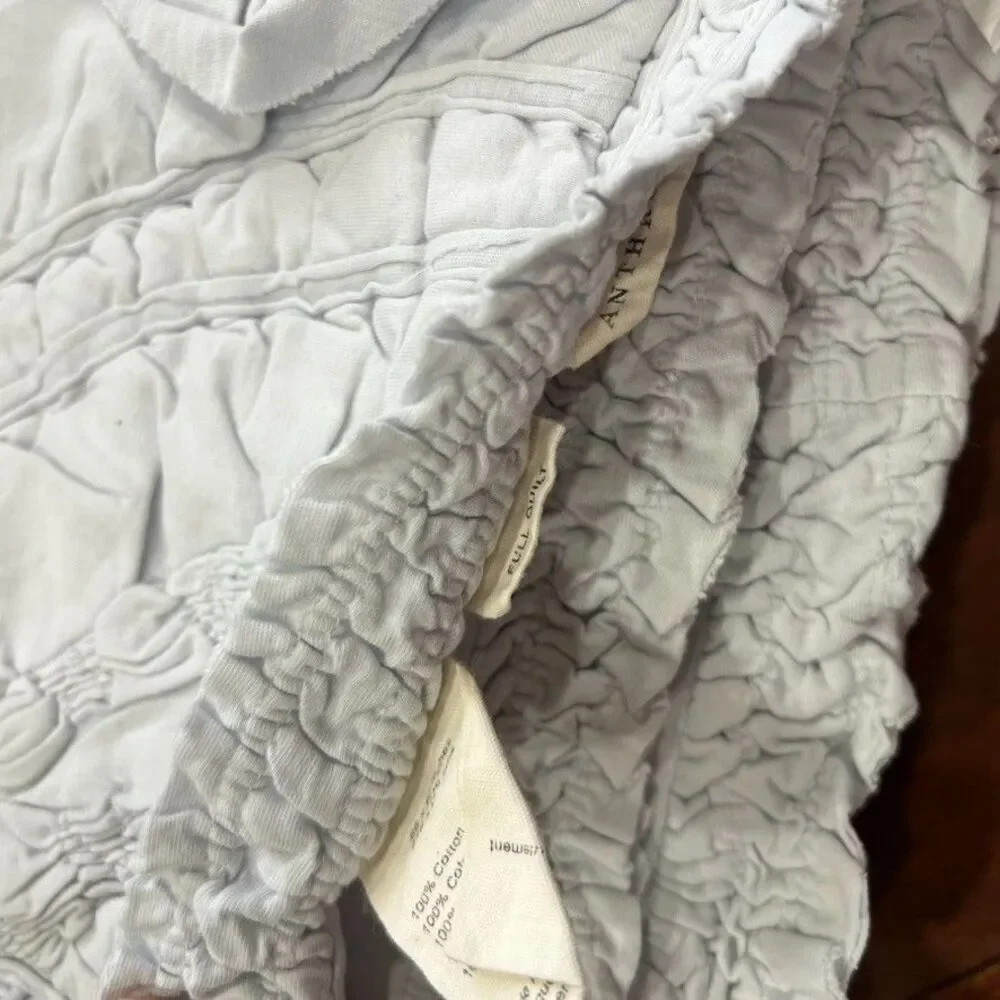 Anthropologie Rivulets Tufted Full Quilt Set Grey Ruched Ruffles